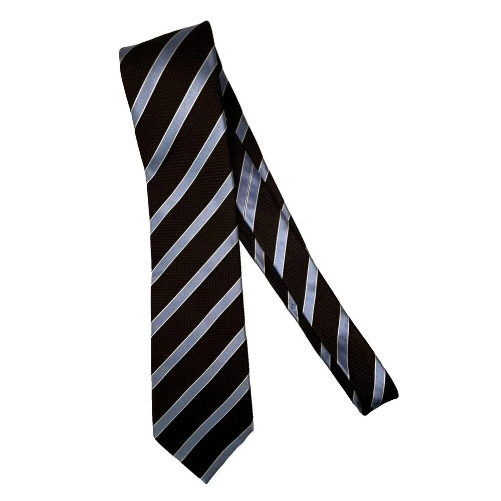 Donald J. Trump Signature Collection Gold Bar Silk Tie Brown with Blue Stripes
